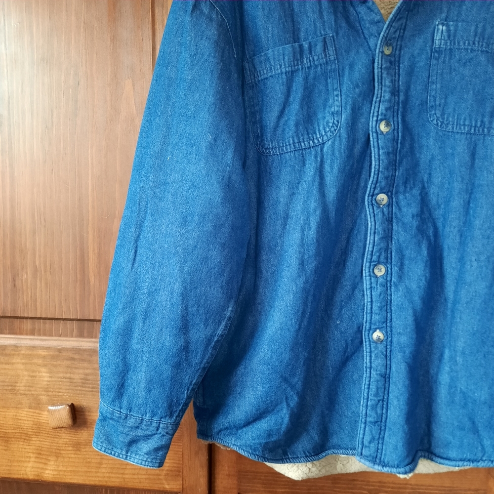 Wrangler tan sherpa lined denim chambray shacket jacket - Picture 6 of 11